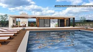 3d model modern house with swimming