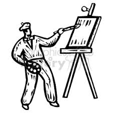 Royalty Free Cartoon Black And White Artist Painting A Work Of Art