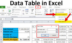 data table in excel types exles
