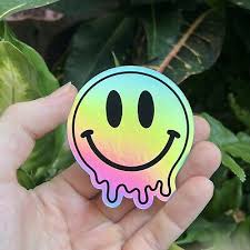 melted smiley face sticker trippy drip
