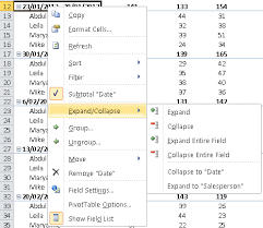 date in an excel pivot table