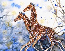 Colorful Playing Baby Giraffes Wall Art