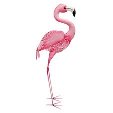 metal pink standing flamingo at home