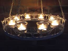 Vintage Style French Grey Hanging Tea Light Chandelier