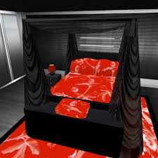 Bedroom set with a bed and chests made of wood in red oak finish. Second Life Marketplace Darque Passions C Bedroom Furniture Black Red Box