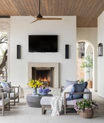 Covered Patio Cast Limestone Fireplace