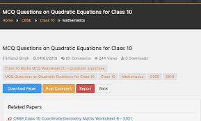Mcq Questions On Quadratic Equations