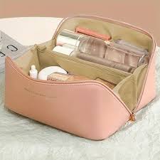large leather travel cosmetic bag