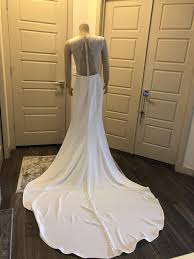 Amsale Ivory Lace Crepe Nouvelle Bonnie Illusion And Column Gown Modern Wedding Dress Size 8 M 69 Off Retail