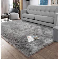 Latepis Sheepskin Faux Furry Grey 8 Ft X 10 Ft Cozy Rugs Area Rug