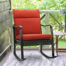 Outdoor Rocking Chair With Red Cushion