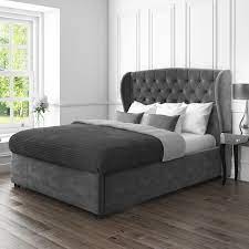 Available in the hard wearing and luxurious plush velvet. Safina Wing Back Double Ottoman Bed In Grey Velvet Furniture123
