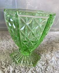 Green Depression Glass Diamond Cut Vase