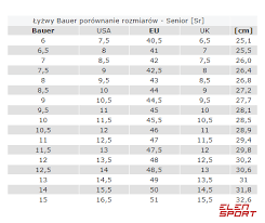 bauer senior ice skates size chart