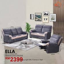 Ella 1r 2 3 Fabric Recliner Sofa Set