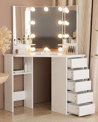 lighted slding mirror vanity set with