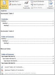 a table of contents in word javatpoint