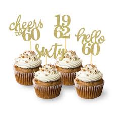 24 pcs glitter 60th birthday cupcake