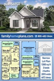 plan 56937 narrow lot craftsman house
