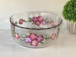 Hand Painted Large Glass Salad Bowl