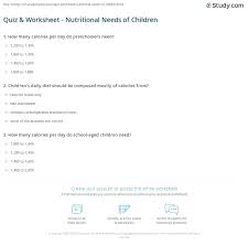 quiz worksheet nutritional needs of