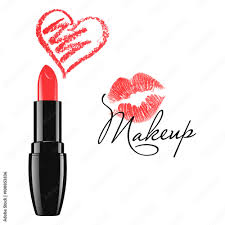 makeup red lipstick and doodle heart