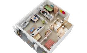 Flat 3d View Interiors With Free Plan
