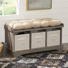 Includes three storage bins to store shoes, toys, and accessories to help you maintain a tidy area. Amazon Com Walker Edison Modern Farmhouse Entryway Shoe Storage Bench Totes Upholstered Cushion Hallway Organizer 42 Inch Brown Home Kitchen