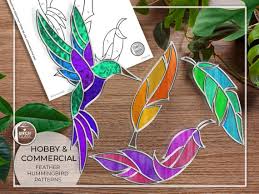 Pattern Feather Hummingbirds Stained