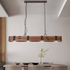 Rowen Industrial Loft Style 4 Light Led Linear Rust Wood Metal Island Pendant Light Pendant Lights Ceiling Lights Lighting