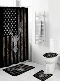 4pcs set camo shower curtain black