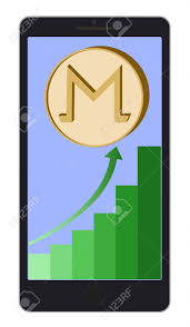 Monero Coin With Growth Chart On A Phone Screen On White Background
