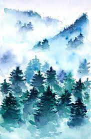 Watercolor Painting Of Mist Forest