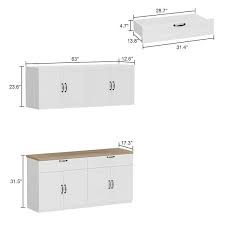 Fufu Gaga White Wooden 63 In Width Food Pantry Sideboard Pantry Cabinet With Wall Mounted Kitchen Cabinet Two Parts
