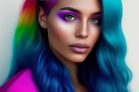 woman with a rainbow hair color on her face