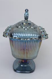 Blue Carnival Glass Candy Dish Vintage