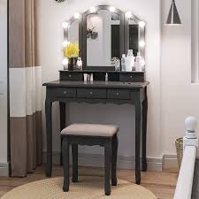 makeup vanity desk stool set with led
