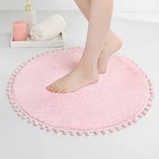 round bath rugs with chic pom poms