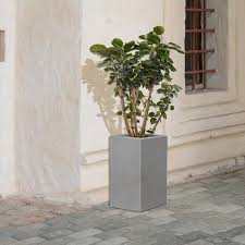 Kante 28 In H Square Concrete Tall Planter Large Outdoor Indoor Planter Pots Lightweight With Drainage Holes