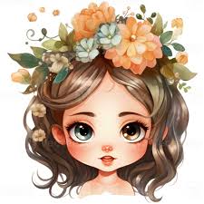 Cute cartoon girl wearing a crown of flowers in her hair AI Generative  25876948 Stock Photo at Vecteezy