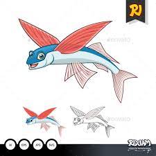 flying fish cartoon character vectors