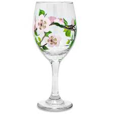 Hand Painted Cherry Blossom Wine Glass