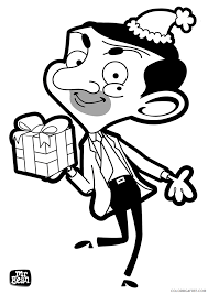 This coloring page shows mr. Mr Bean Coloring Pages Tv Film Bean With Gift Printable 2020 05351 Coloring4free Coloring4free Com