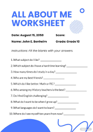 free all about me high worksheet