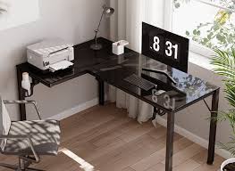L Shape Gaming Desk With Glass Desktop