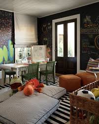 black and white striped rug in playroom