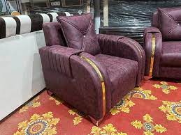 wooden 5 seater purple leather sofa set