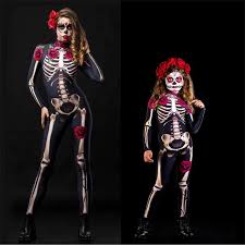 The day of the dead ('dia de los muertos' in spanish) is the mexican holiday celebrating loved ones who have passed on. Womens Day Of The Dead Halloween Fancy Dress Skeleton Jumpsuit Bodysuits Costume Halloween Rose Skeleton Jumpsuit Party Diy Deco Party Diy Decorations Aliexpress