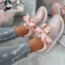 Womens Ladies Ribbon Trainers Glitter Sparkle Sneakers Running Fashion Shoes Ebay
