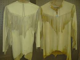 Authentic buckskin clothes almost always had some fringe, so take the this is also the step where you would use your colored dyes to create patterns on the buckskin. Shirts Oregon Trail Outfitters Free Shirts Buckskin Dress Fringe Shirt